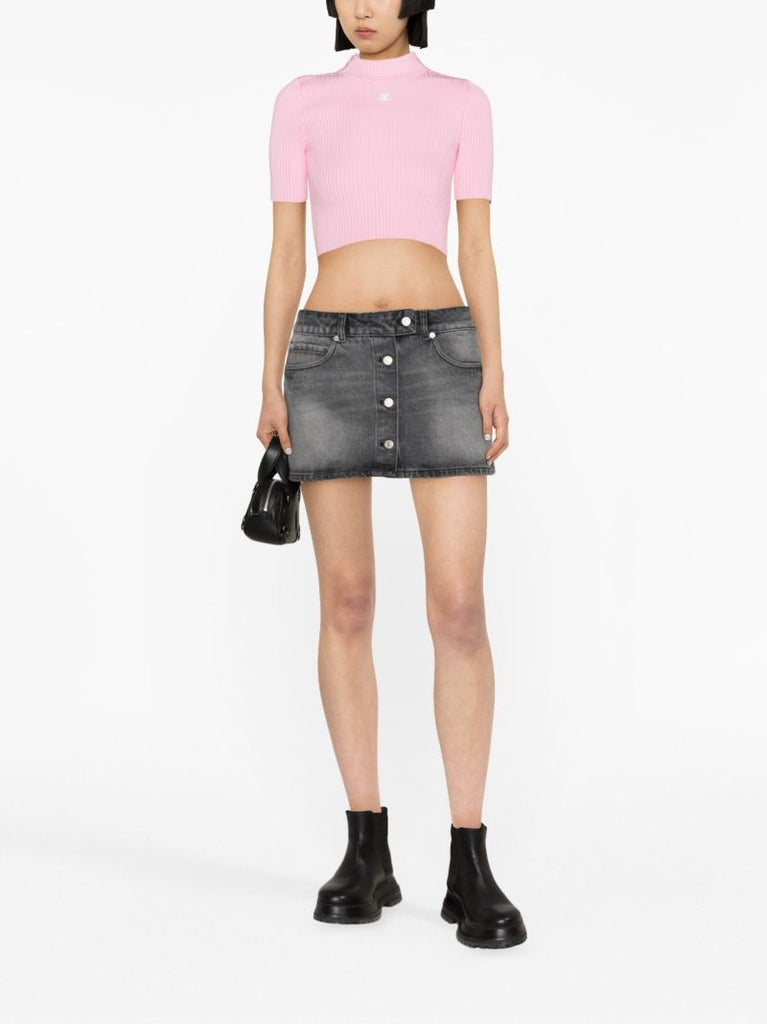 Grey Trucker Denim Mini Skirt