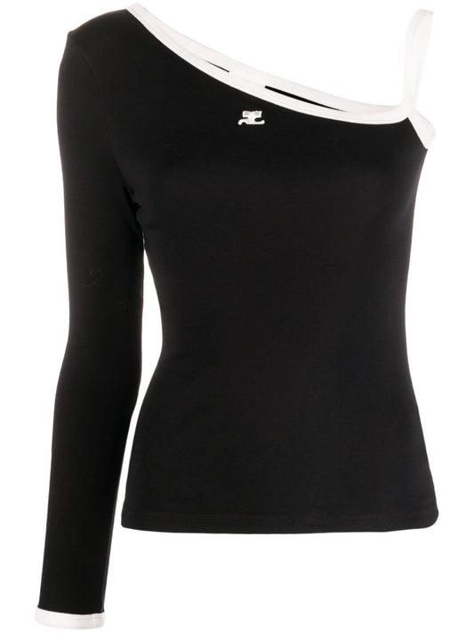 Black Asymetrical One-sleeve Cotton Top