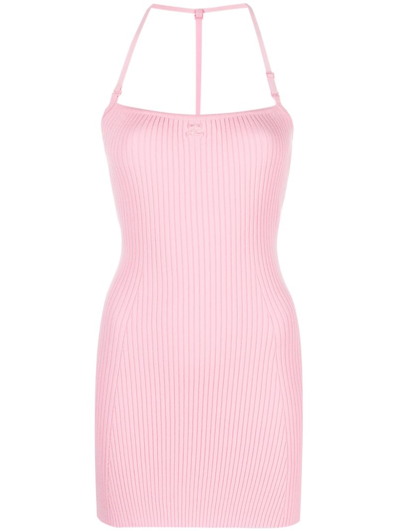Pink Logo-embroidered Ribbed Mini Dress
