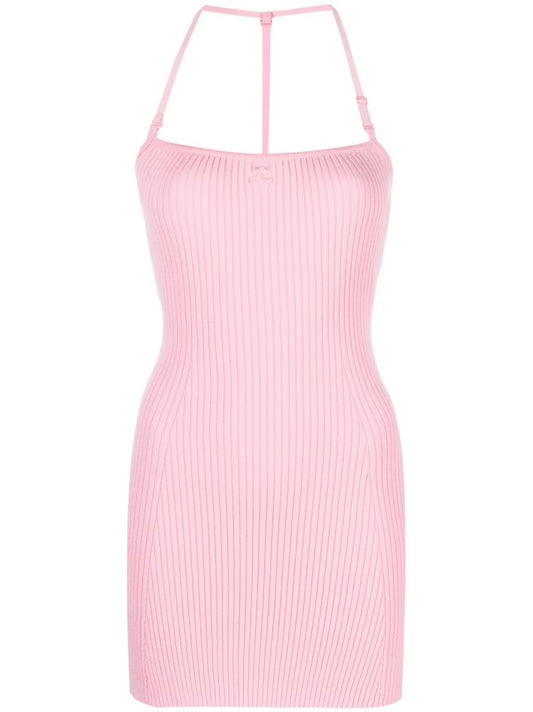 Pink Logo-embroidered Ribbed Mini Dress