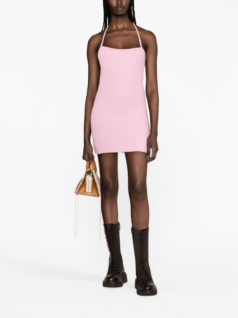 Pink Logo-embroidered Ribbed Mini Dress