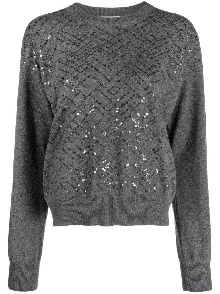 Grey Sequin-embellished Wool Sweater