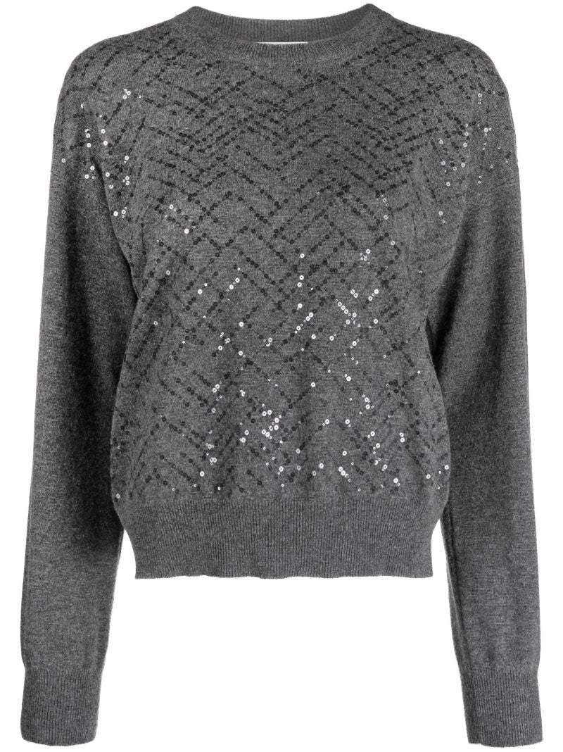 Grey Sequin-embellished Wool Sweater