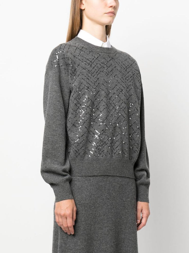 Grey Sequin-embellished Wool Sweater