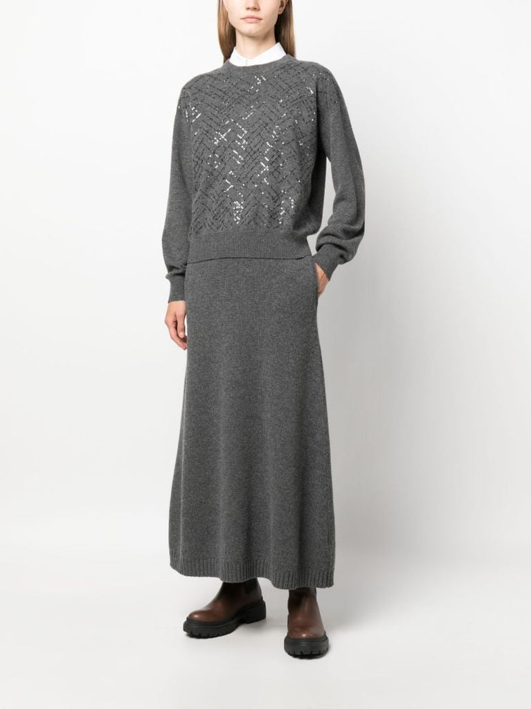 Grey Sequin-embellished Wool Sweater