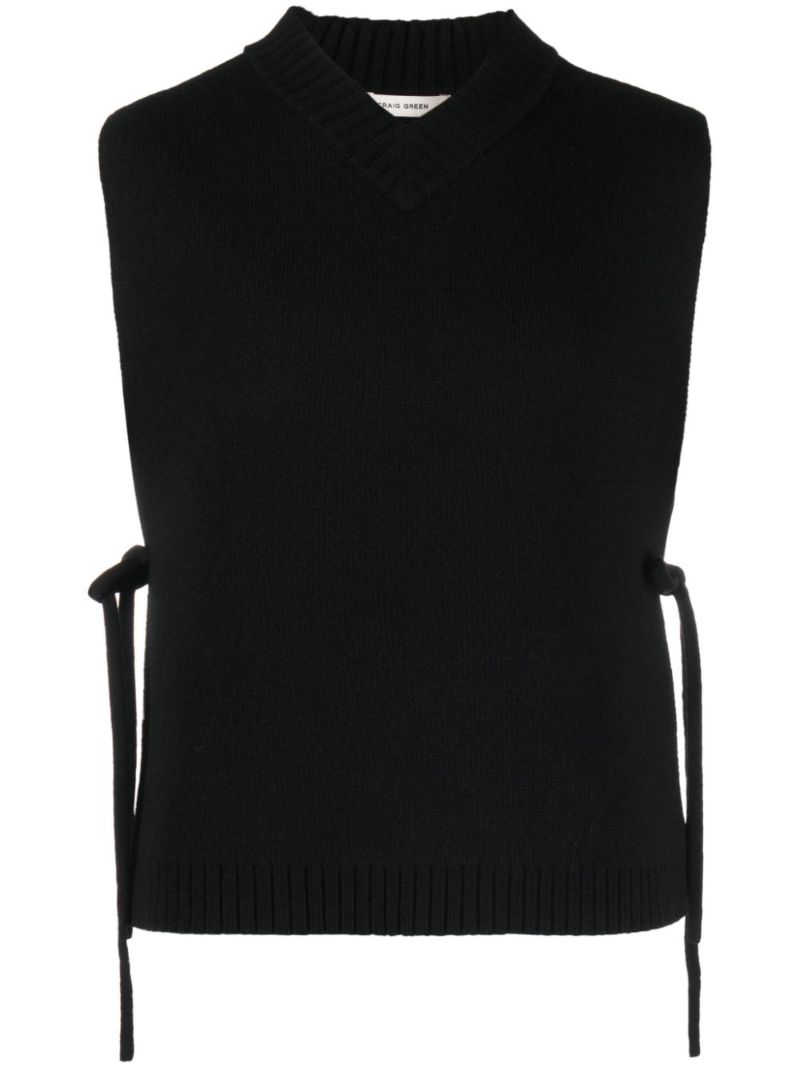 Black Side-tie Wool Vest