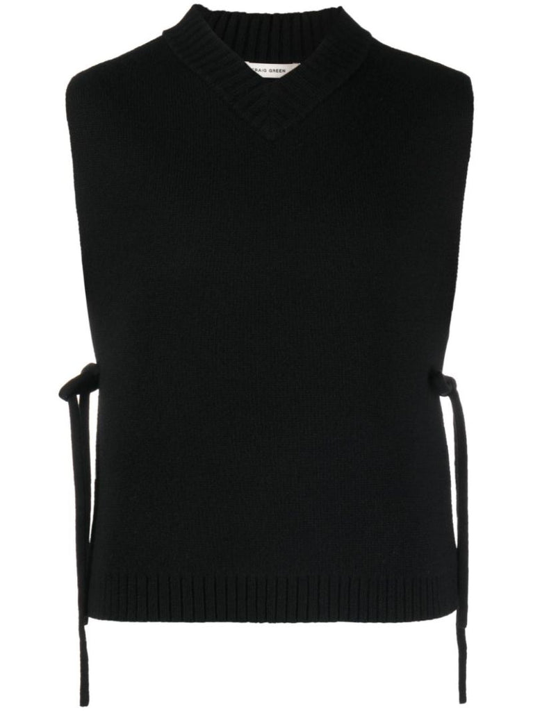 Black Side-tie Wool Vest