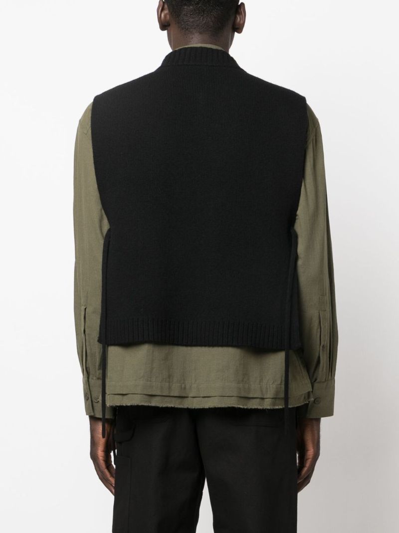 Black Side-tie Wool Vest