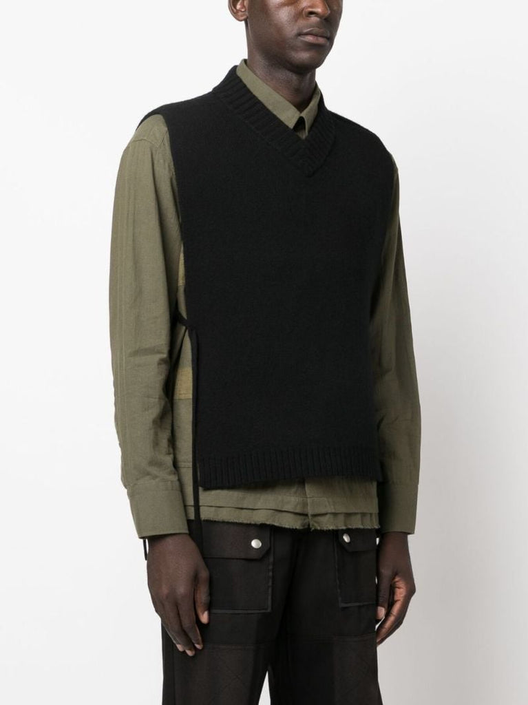Black Side-tie Wool Vest