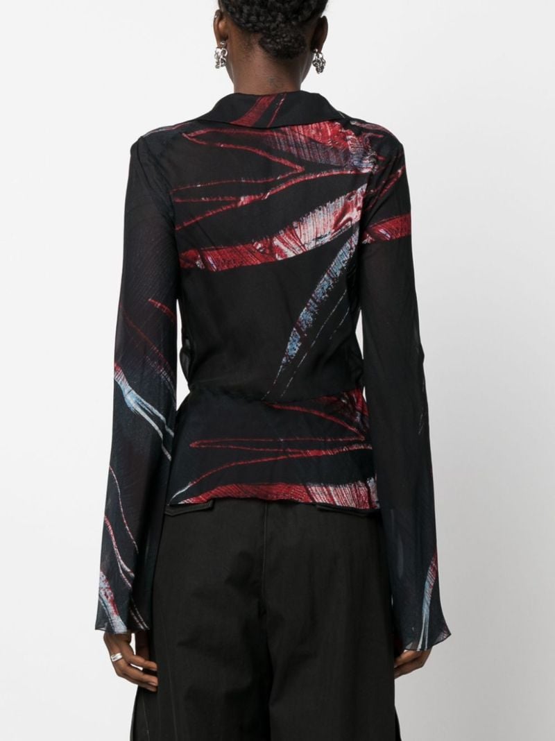 Black Printed Silk Wrap Blouse