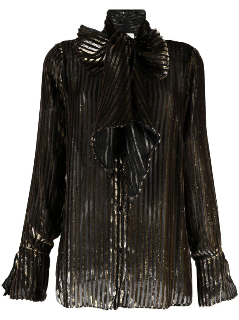 Black Pussy-bow Metallic Blouse