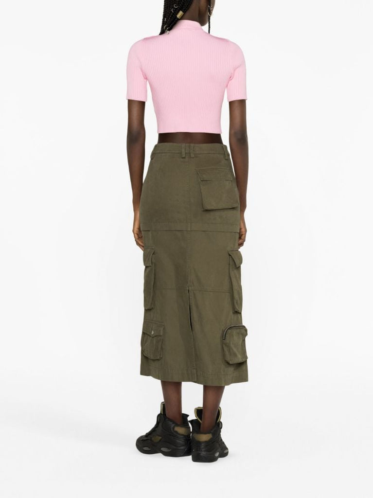 Pink Logo Embroidery Ribbed Knitted  Crop Top