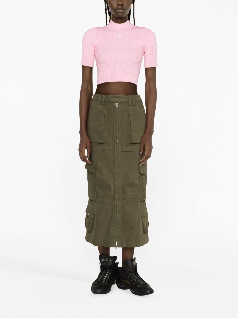 Pink Logo Embroidery Ribbed Knitted  Crop Top