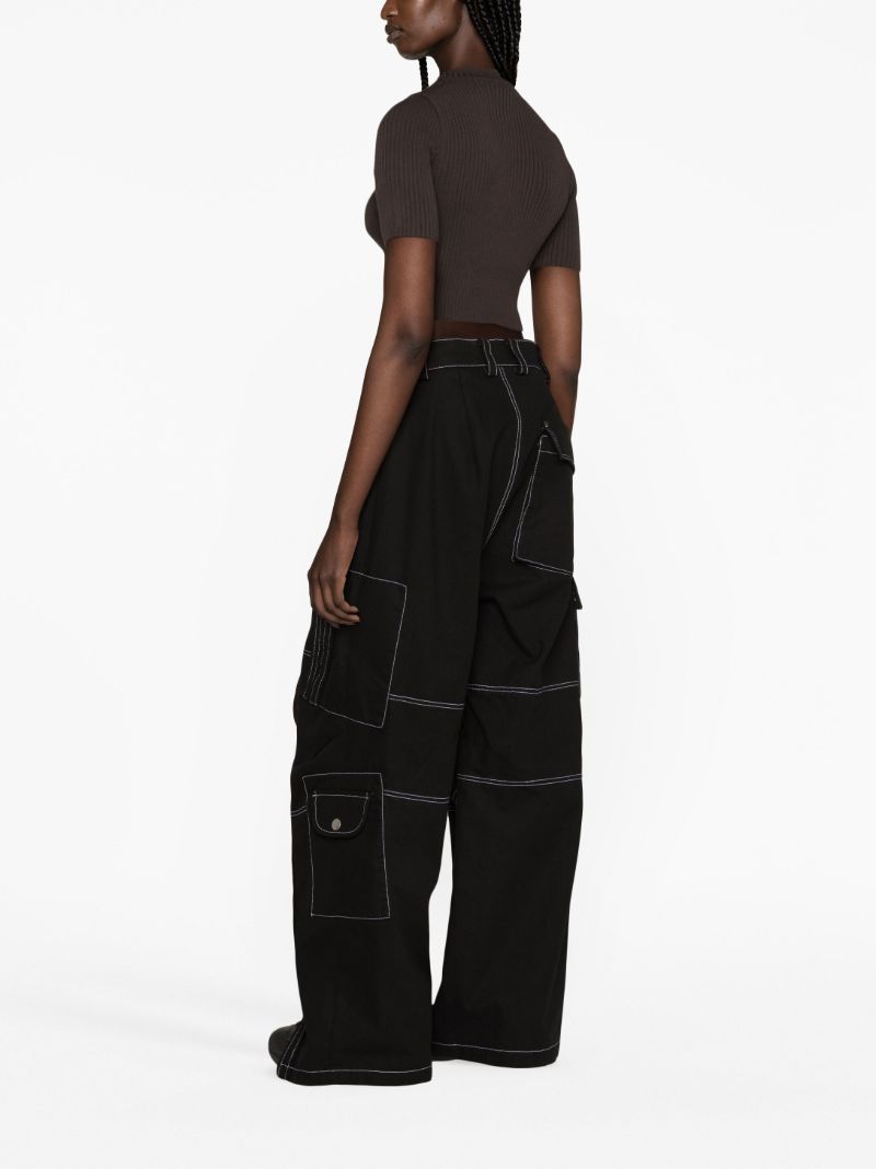 Brown Logo Embroidery Ribbed Knitted  Crop Top