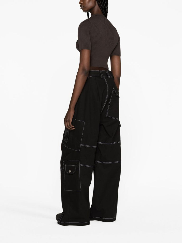 Brown Logo Embroidery Ribbed Knitted  Crop Top