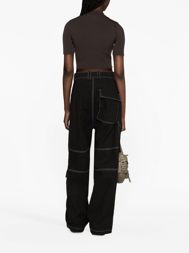 Brown Logo Embroidery Ribbed Knitted  Crop Top