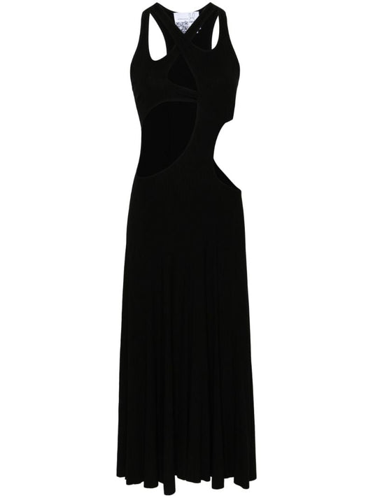 Black Cut-out Ribbed Midi Dress