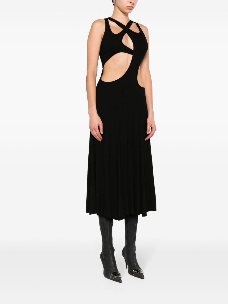 Black Cut-out Ribbed Midi Dress