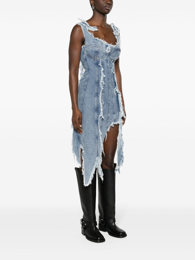 Blue Distressed Denim Minidress