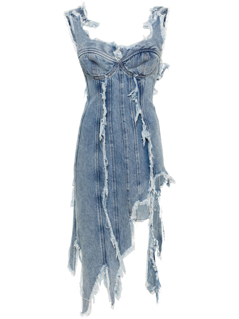 Blue Distressed Denim Minidress