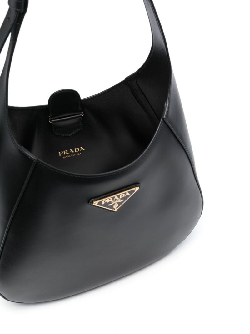 Black Logo Plaque Leather Shoulder Bag