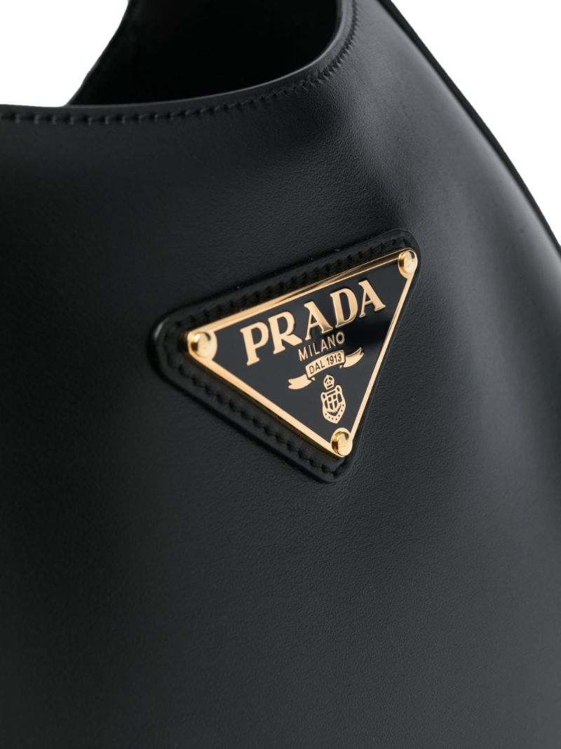 Black Logo Plaque Leather Shoulder Bag