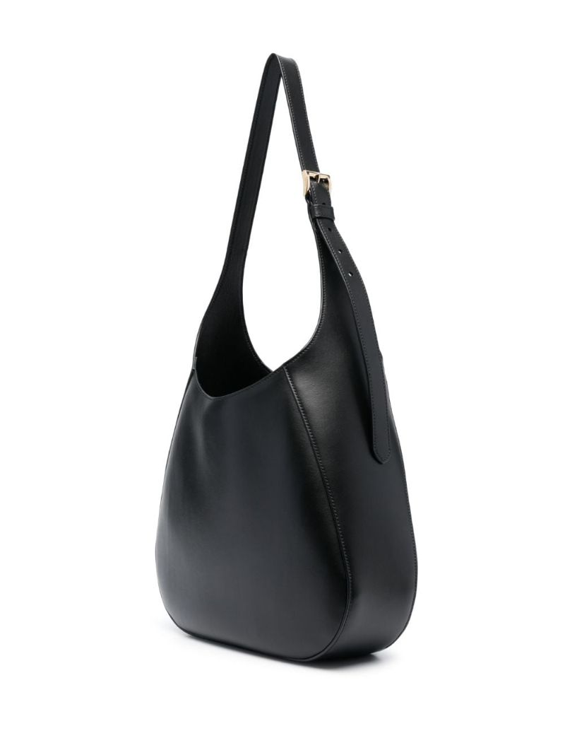 Black Logo Plaque Leather Shoulder Bag
