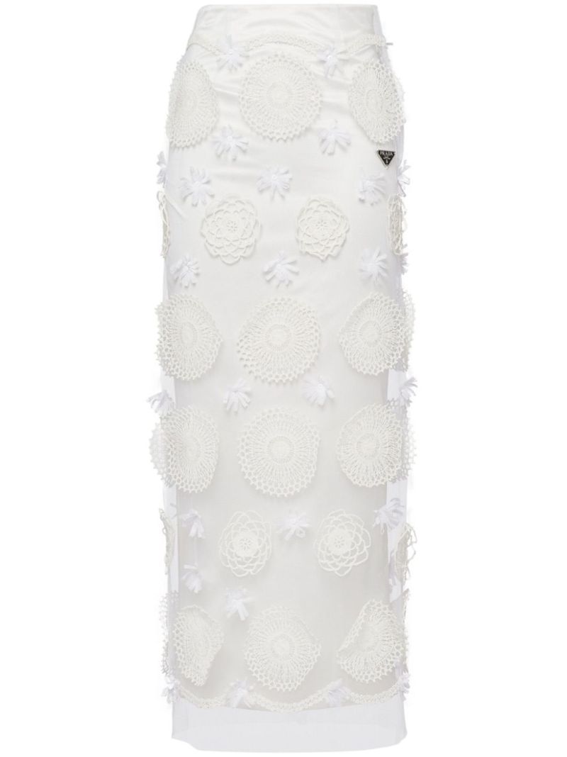 White Embroidered Duchesse Maxi Skirt