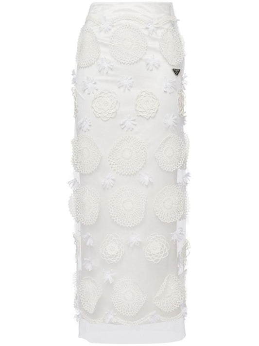 White Embroidered Duchesse Maxi Skirt