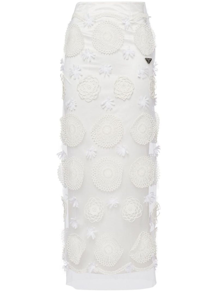 White Embroidered Duchesse Maxi Skirt