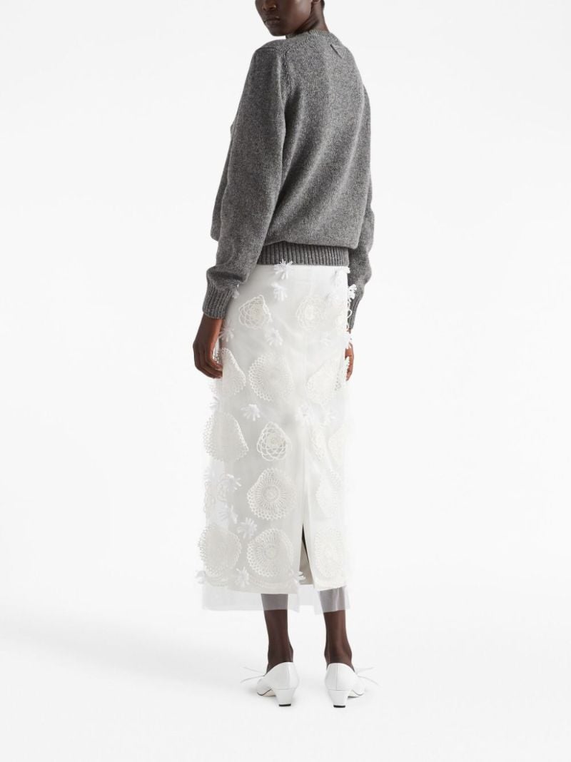 White Embroidered Duchesse Maxi Skirt