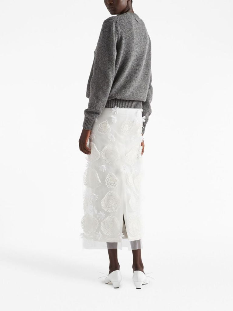 White Embroidered Duchesse Maxi Skirt