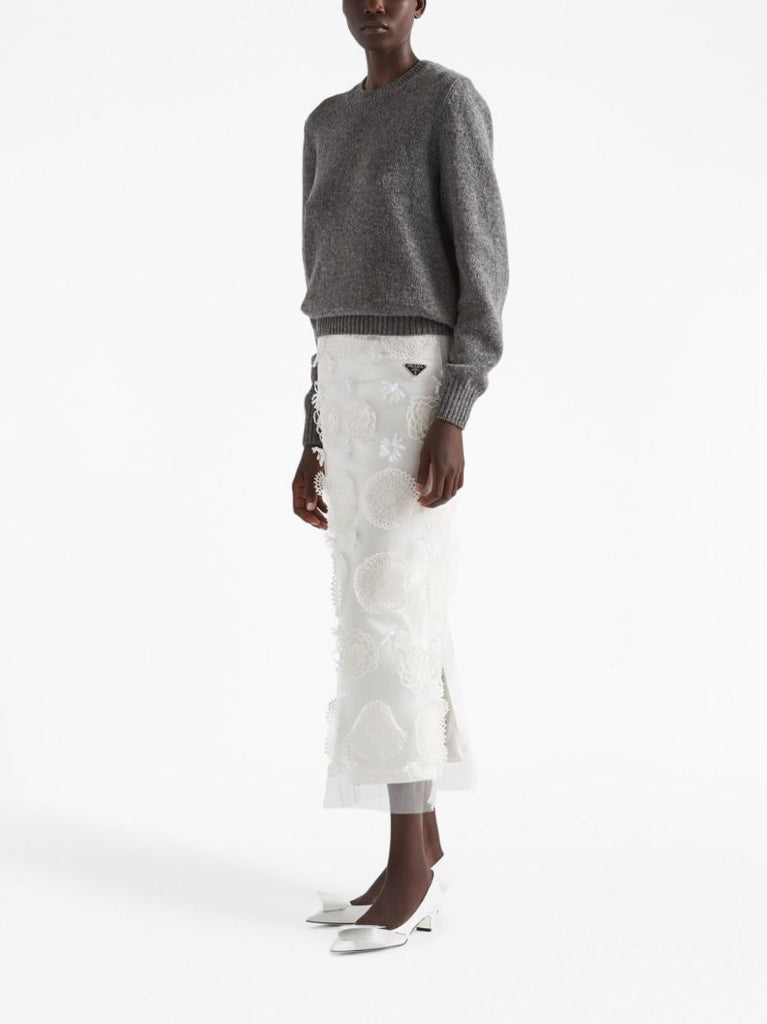 White Embroidered Duchesse Maxi Skirt