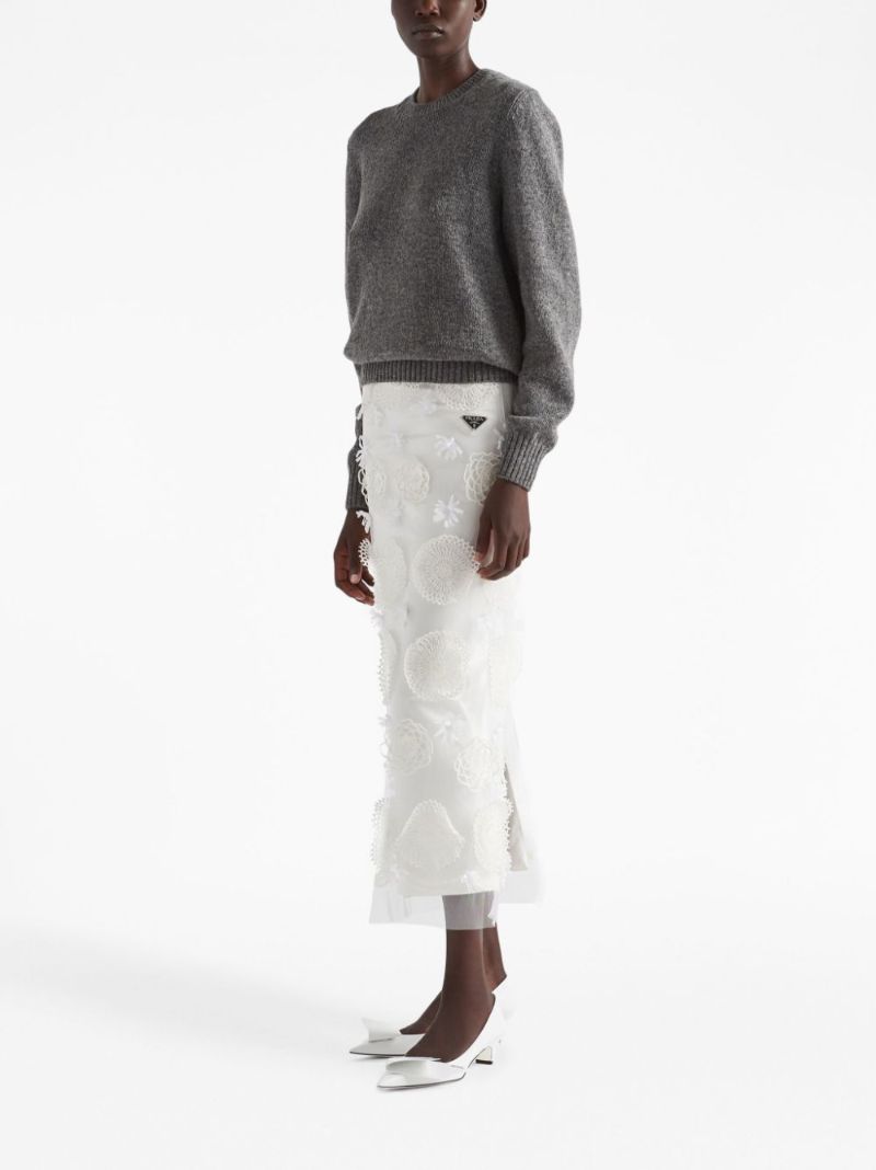 White Embroidered Duchesse Maxi Skirt