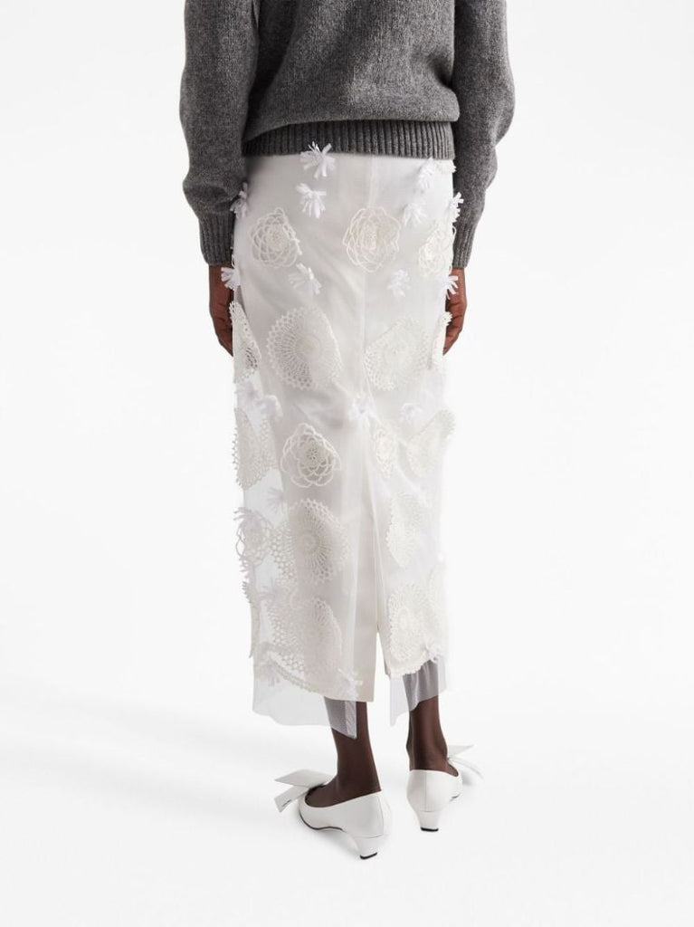 White Embroidered Duchesse Maxi Skirt