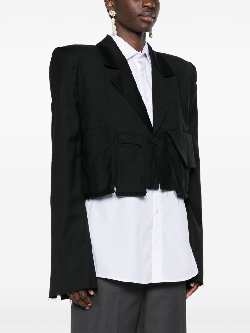 Black Distressed Cropped Wool Blazer