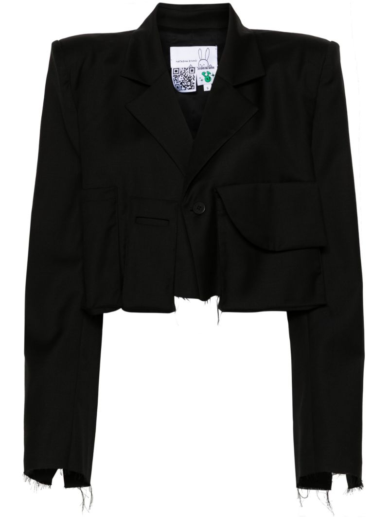 Black Distressed Cropped Wool Blazer