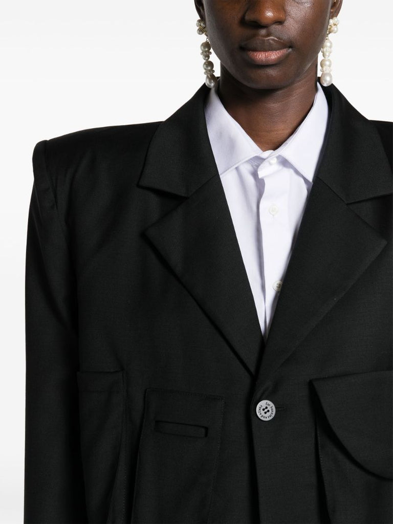 Black Distressed Cropped Wool Blazer