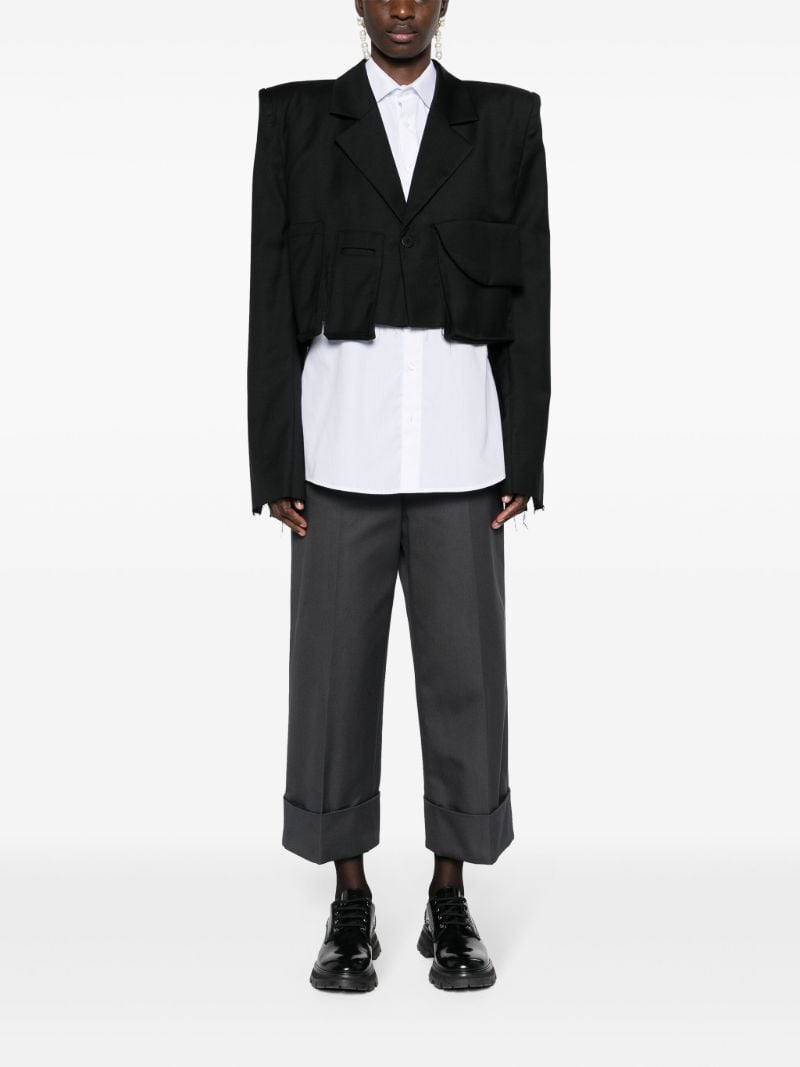Black Distressed Cropped Wool Blazer