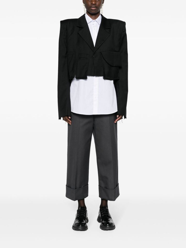 Black Distressed Cropped Wool Blazer