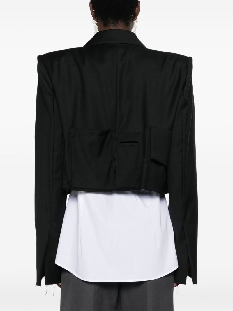 Black Distressed Cropped Wool Blazer