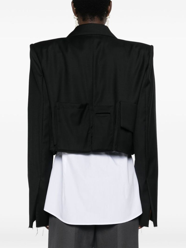 Black Distressed Cropped Wool Blazer