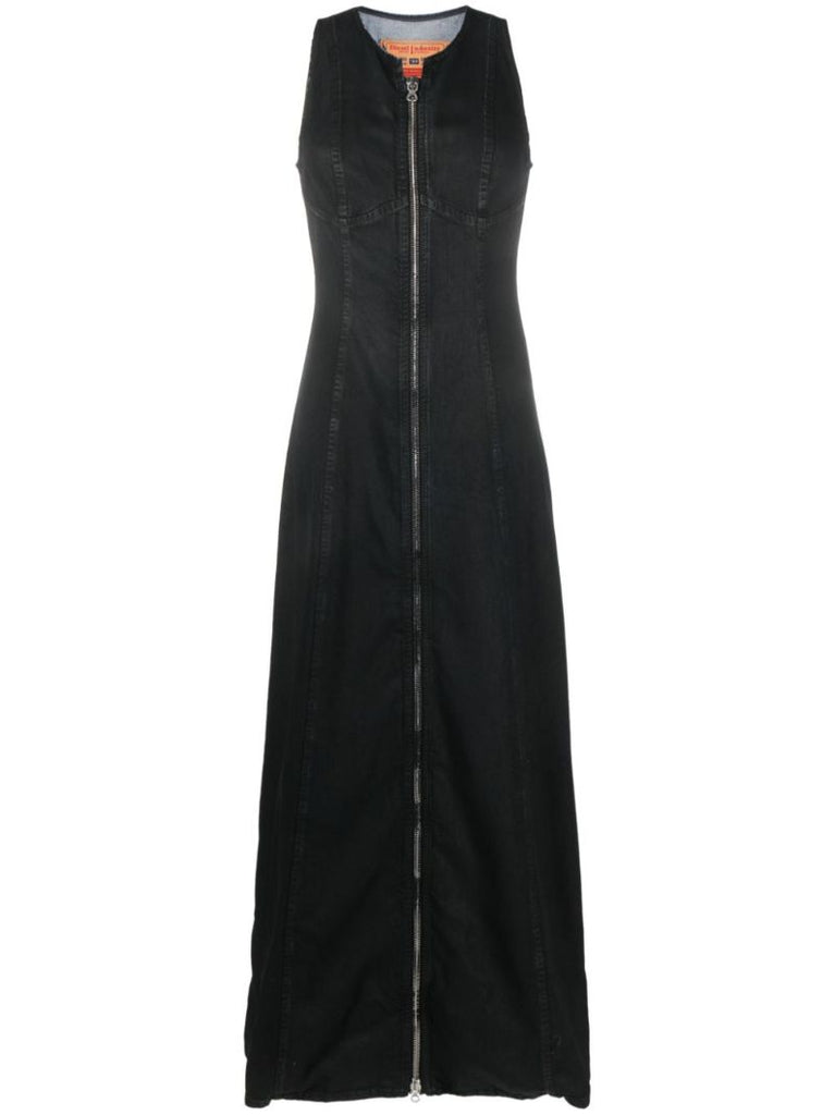 Black Zip-up Denim Maxi Dress