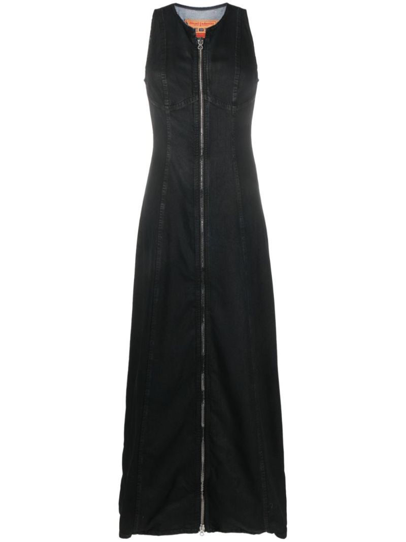 Black Zip-up Denim Maxi Dress