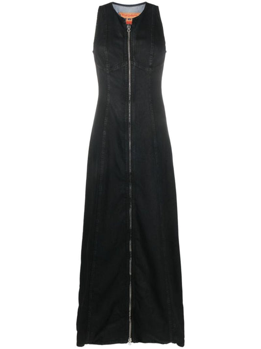 Black Zip-up Denim Maxi Dress