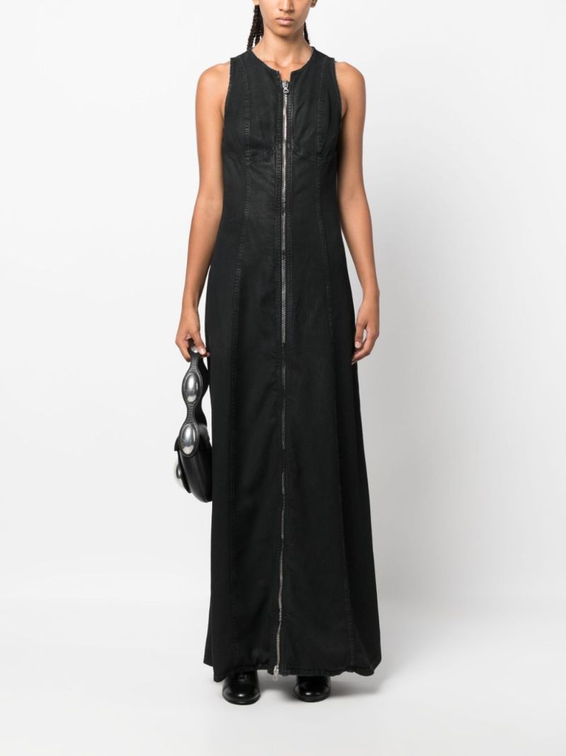 Black Zip-up Denim Maxi Dress