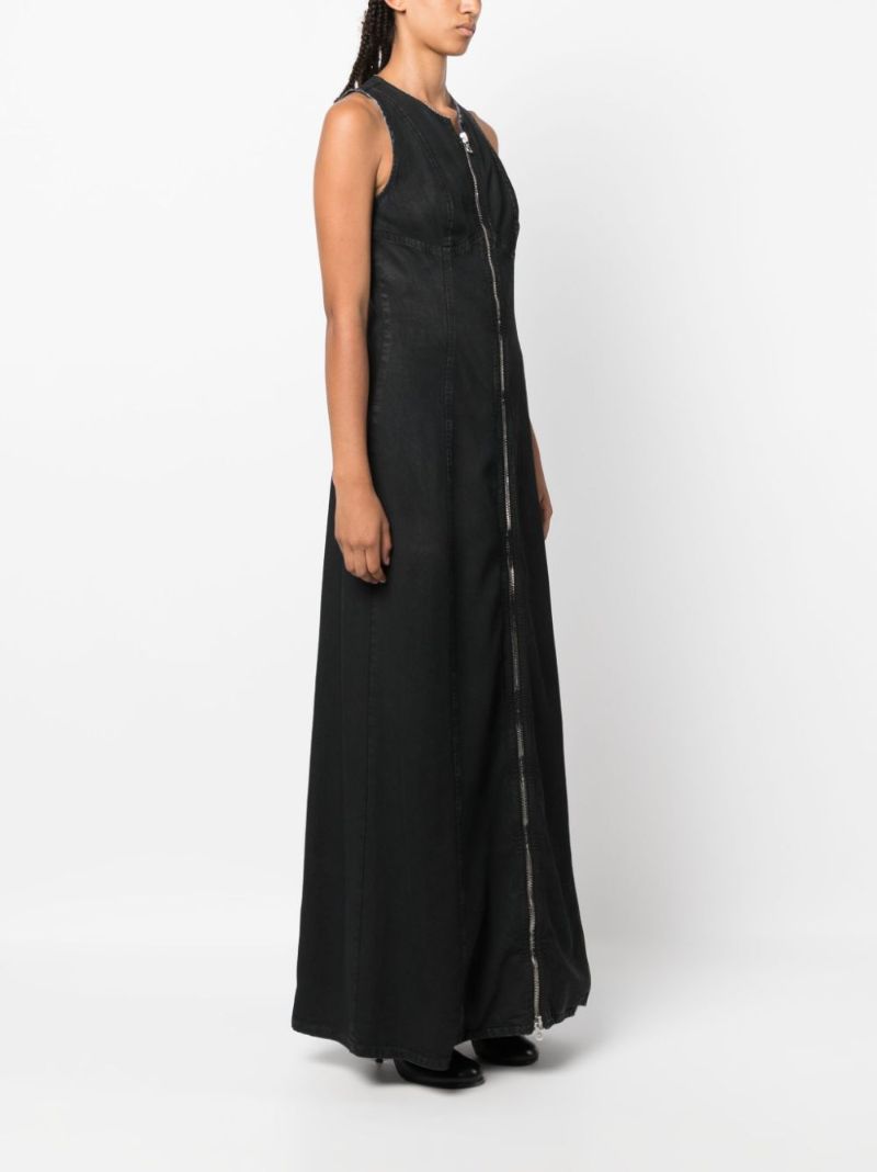 Black Zip-up Denim Maxi Dress