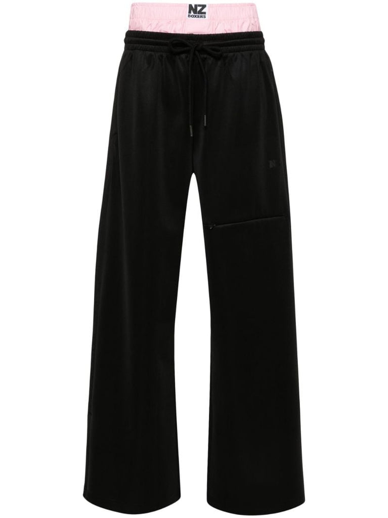Black Layered Wide-leg Track Pants