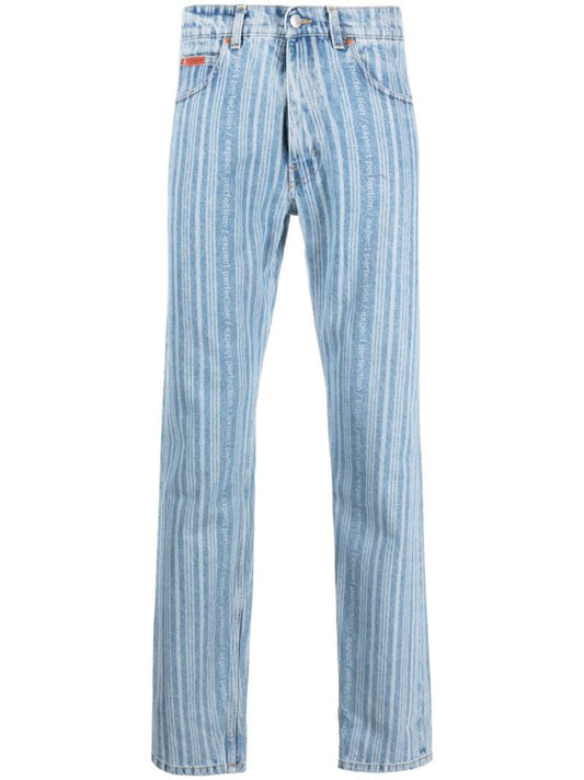Blue Striped Straight-leg Jeans