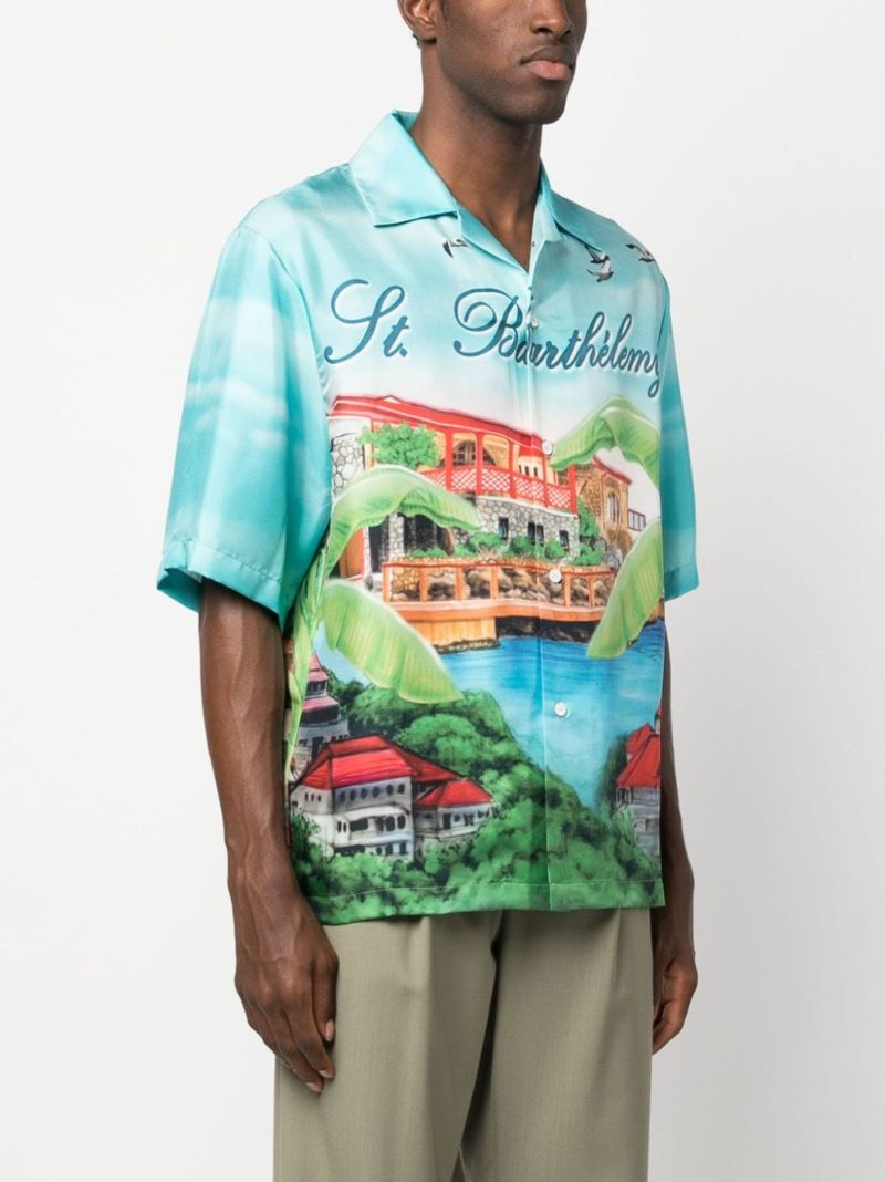 Blue Eden Rock Silk Bowling Shirt